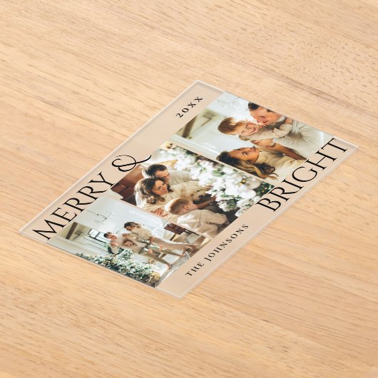 Merry and Bright 3 Photo Collage Holiday Card Acryl Uitnodigingen (Laagn)