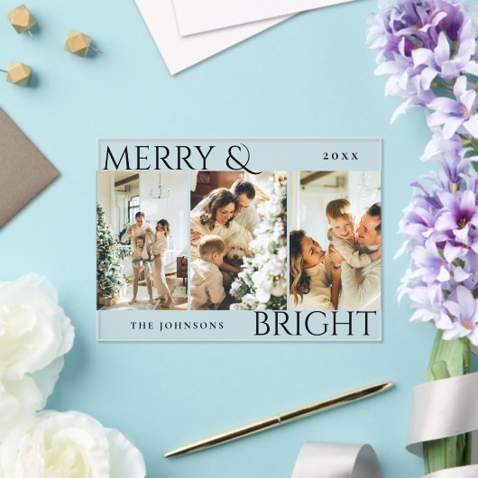 Merry and Bright 3 Photo Collage Holiday Card Acryl Uitnodigingen (Insitu (Huwelijk))
