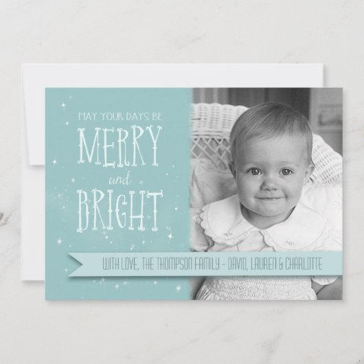 Merry and Bright Aqua Personalized Holiday Kaart (Voorkant)
