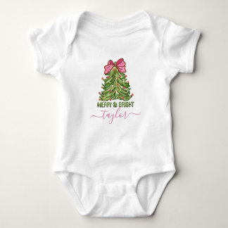Merry and Bright Baby Naam Custom Kerstboom  Romper