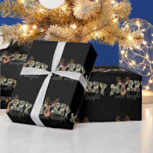 Merry And Bright Camo Hert Boog Buiten Landoverhei Cadeaupapier