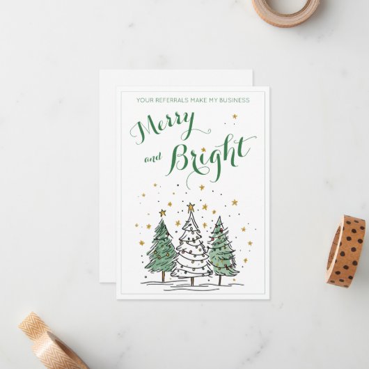 Merry and Bright Christmas Business Referral Notitiekaartje (Voorkant / Achterkant in situ)