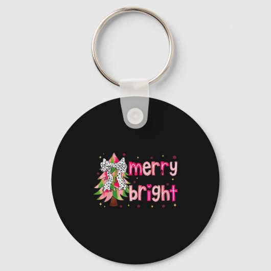Merry And Bright Christmas Tree Nk Coquette Bow Wo Sleutelhanger (Voorkant)