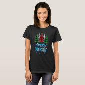 Merry And Bright Christmas Wild Leopard Plaid Tree T-shirt (Voorkant volledig)