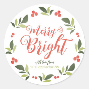 Merry and Bright Colorful Kerstmis Wreatker Ronde Sticker