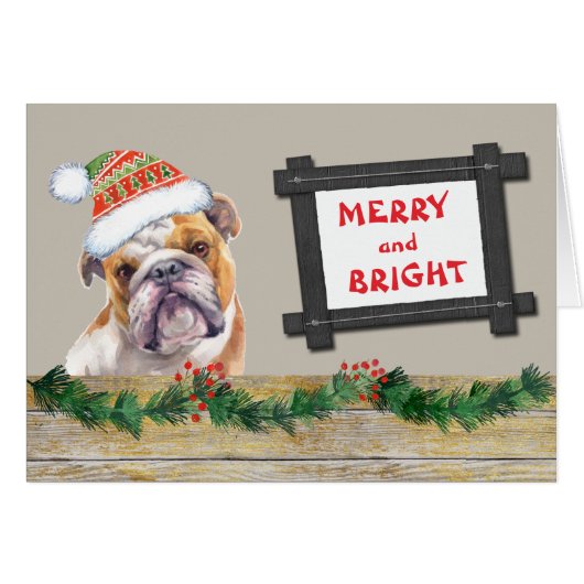 Merry and Bright Cute BullDog Kerstmis (Voorkant Horizontaal)
