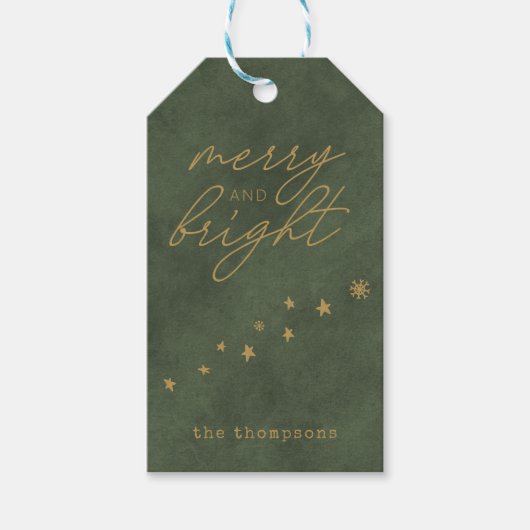 Merry and Bright ・ Elegant Modern Green Holiday Cadeaulabel (Voorkant)