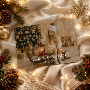 Merry and Bright Gezellige Kerstmis Familie Foto Feestdagenkaart
