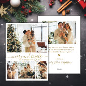 Merry and Bright Gold Script 4 Foto Kerstmis Feestdagenkaart
