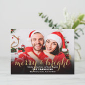 Merry and Bright Gouden Script 4 Foto Kerstkaarten Feestdagenkaart (Staand voorkant)