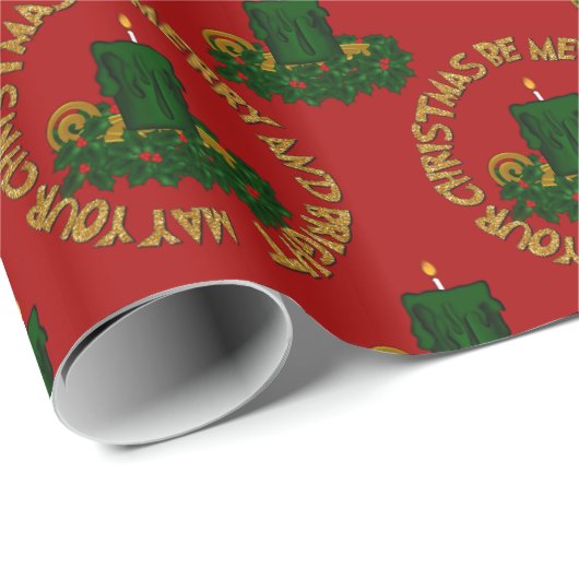 MERRY AND BRIGHT, GREEN CHRISTMAS CANDLE-GIFT WRAP CADEAUPAPIER (Rol Hoek)