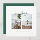 Merry and Bright Green Modern Minimalist Photo Feestdagenkaart (Voorkant / Achterkant)