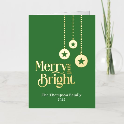 "Merry and Bright" Groen Gevouwen Folie Vakantie K Folie Feestdagenkaart (Voorkant)