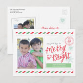 Merry and Bright Hand Geletterd Stamp Briefkaart (Voorkant / Achterkant)