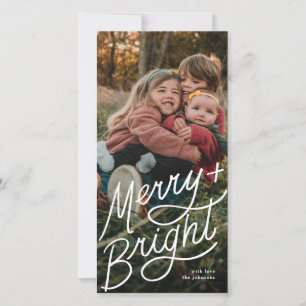 Merry and Bright Hand Lettering Hoge Foto Feestdagenkaart