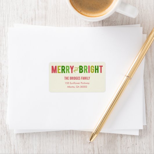 Merry and Bright Holiday Adresetiketten Etiket (Insitu)