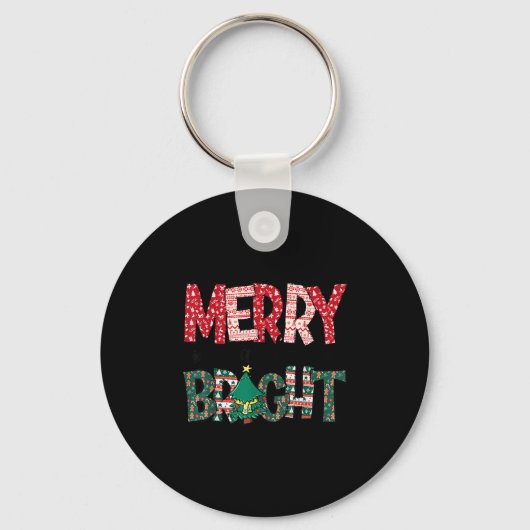 Merry And Bright Holiday Christmas Family Sleutelhanger (Voorkant)