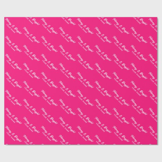 Merry and Bright hot neon roze script Kerstmis Cadeaupapier (Vlak)