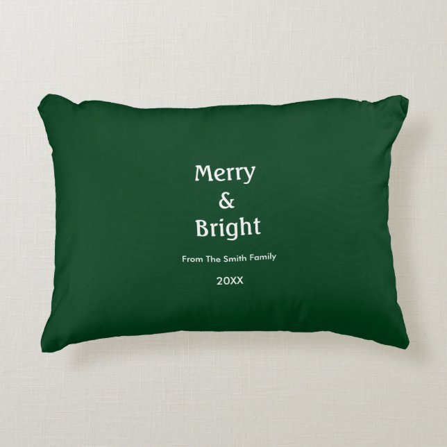 Merry And Bright Hunter Green Christmas Gift Decor Accent Kussen (Voorkant)