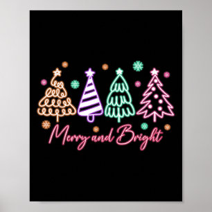 Merry And Bright Kerstboom Neon Kerstmis Poster