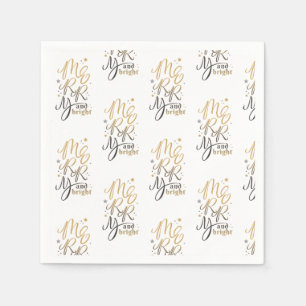 Merry and Bright kerstfeestay Gold Script Servet