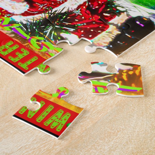 Merry and Bright Kerstmis Jigzaag Puzzle Legpuzzel (Zijkant)