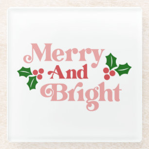Merry and Bright - Klassieke vakantietypografie Glazen Onderzetter