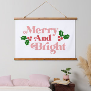Merry and Bright - Klassieke vakantietypografie Hangend Wandkleed