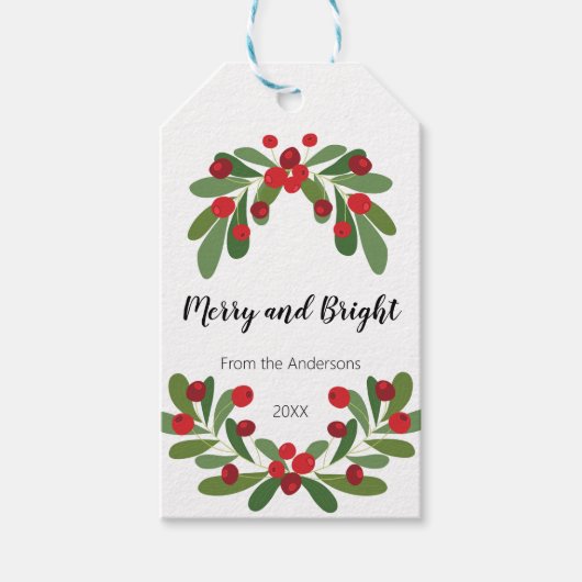 Merry and Bright Mistletoe Holiday Cadeaulabel (Voorkant)