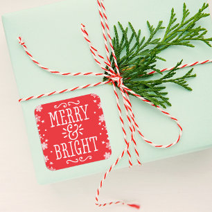Merry and Bright Modern Red Holiday Vierkante Sticker