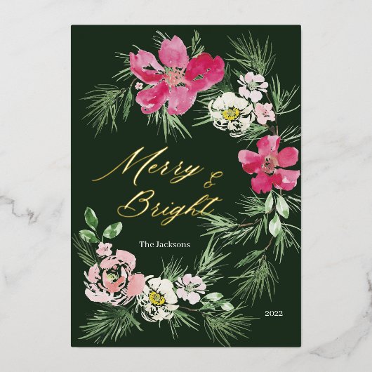 Merry and Bright Modern Scripting Design Folie Feestdagenkaart (Voorkant)