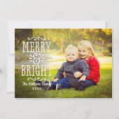 Merry and Bright Modern White Overlay Photo Feestdagenkaart (Voorkant)