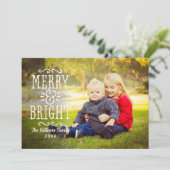 Merry and Bright Modern White Overlay Photo Feestdagenkaart (Staand voorkant)