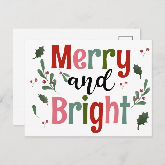 Merry and Bright Moderne, minimale houtskar Briefkaart (Voorkant / Achterkant)