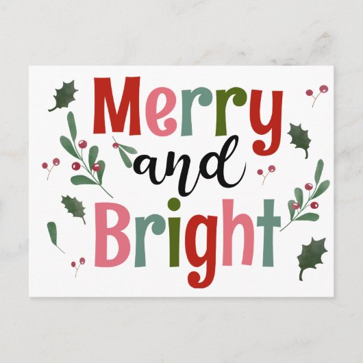 Merry and Bright Moderne, minimale houtskar Briefkaart (Voorkant)