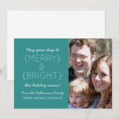 Merry and Bright Photo Flat Kaart, Blauwgroen Feestdagenkaart (Voorkant / Achterkant)