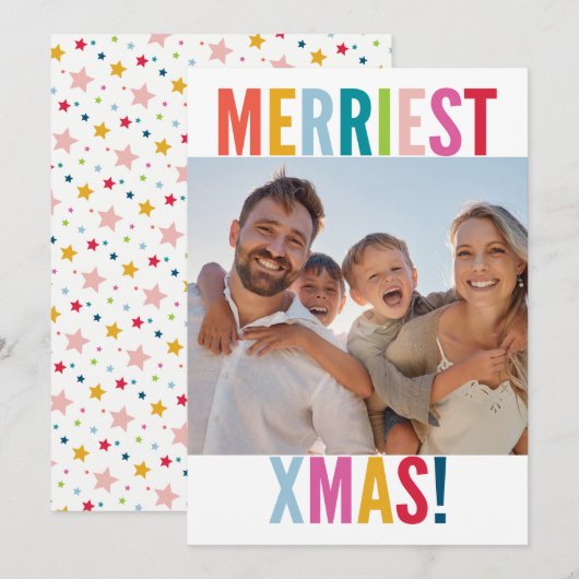 MERRY and BRIGHT PHOTO modern family colorful Feestdagenkaart (Voorkant / Achterkant)