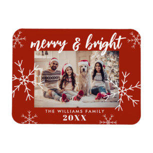 Merry and Bright Photo Red Snowflakes kerst Magneet