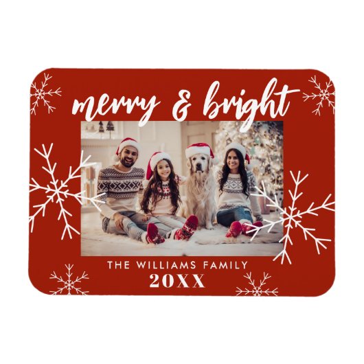 Merry and Bright Photo Red Snowflakes kerst Magneet (Horizontaal)