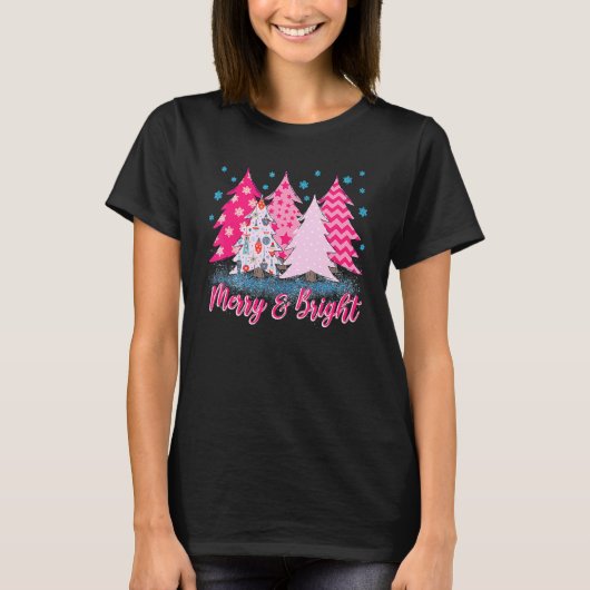 Merry And Bright Pink Christmas Tree Pink Christma T-shirt (Voorkant)