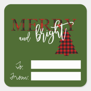 Merry and Bright Plaid Gift Label Sticker Label