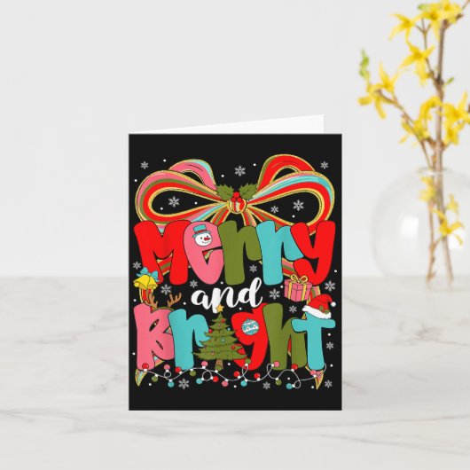 Merry And Bright Preppy Coquette Bow Christmas Wom Kaart (Gele Bloem)
