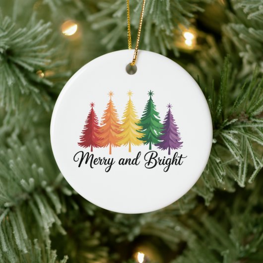 Merry And Bright Rainbow Christmas Tree Gay LGBTQ  Keramisch Ornament (Boom)
