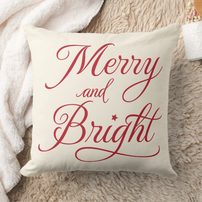 Merry and Bright Red Script Holiday Kussen (Deken)
