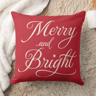 Merry and Bright Red Script Holiday Kussen
