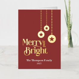 "Merry and Bright" Rood gevouwen Folie Vakantie Ka Folie Feestdagenkaart