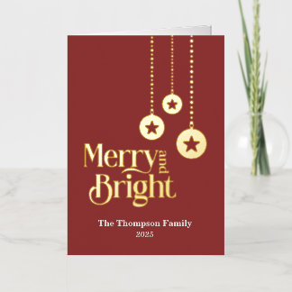 "Merry and Bright" Rood gevouwen Folie Vakantie Ka Folie Feestdagenkaart