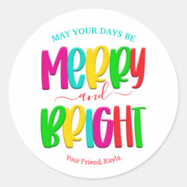 Merry and Bright Round Kerst sticker