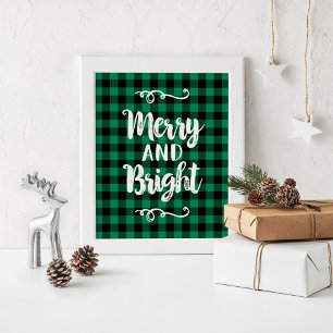Merry and Bright Rustic Green Pset Holiday Wall Poster
