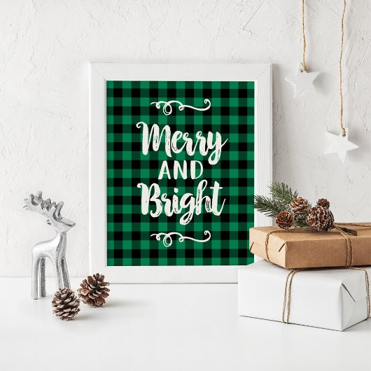 Merry and Bright Rustic Green Pset Holiday Wall Poster